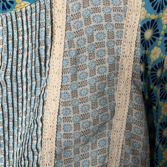 Matilda Jane Top Women's Medium Blue Yellow Kaleidoscope Cottagecore Peasant - Picture 3 of 6